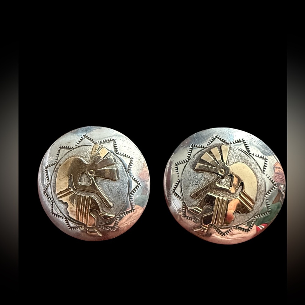 Vintage RJ Sterling & 12K Gold Filled Kokopelli Earrings